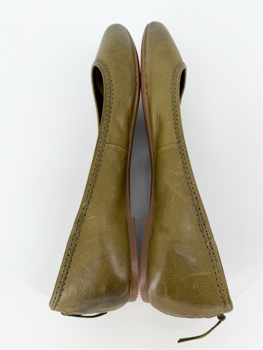 Frye Regina Ballet Green Leather Flats - Picture 4 of 9
